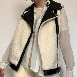 Punk faux leather and shearling moto vest